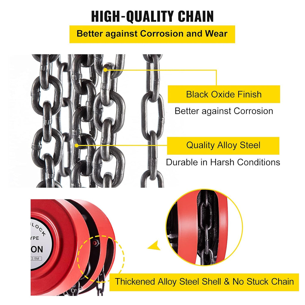 Red Pack of 2 Manual Hand Chain Hoist, 2 Ton Capacity, 8ft Lift F794020