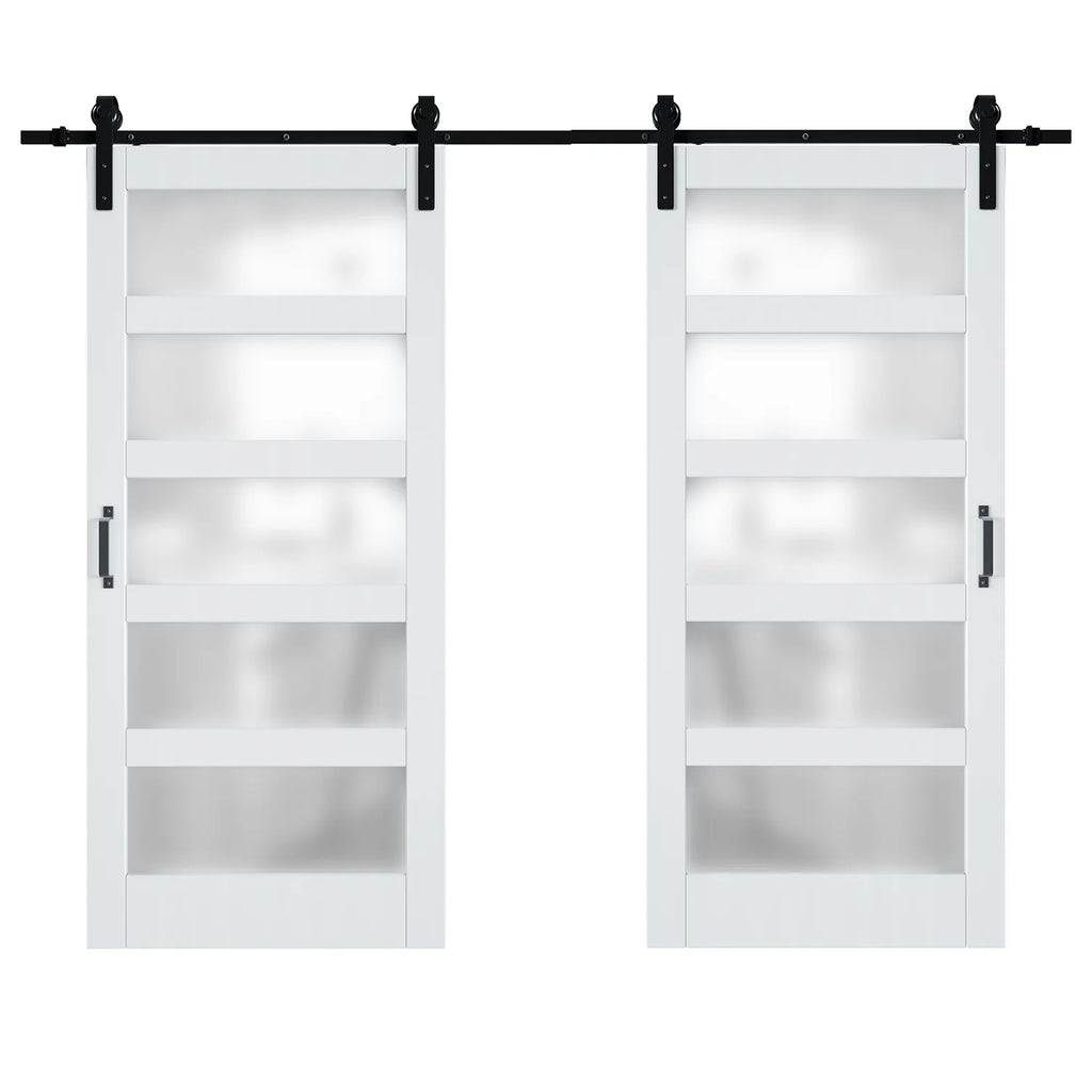 36''×84'' Frosted Glass Barn Door x 2 with Hardware Kit L6544