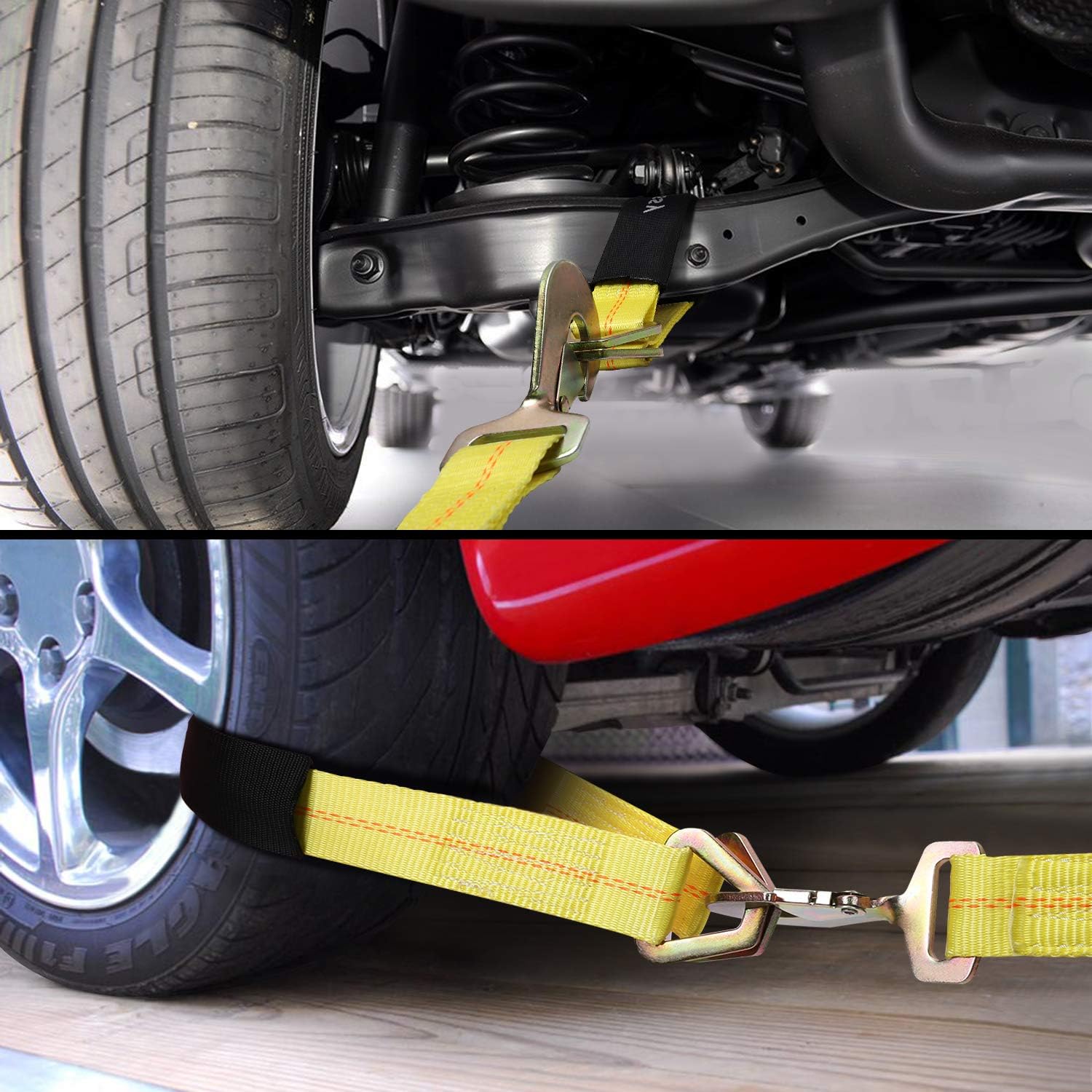 2x 96in Car Axle Tie Down System with 2 Ratchet Straps and 2+2 Axle Straps Z31854
