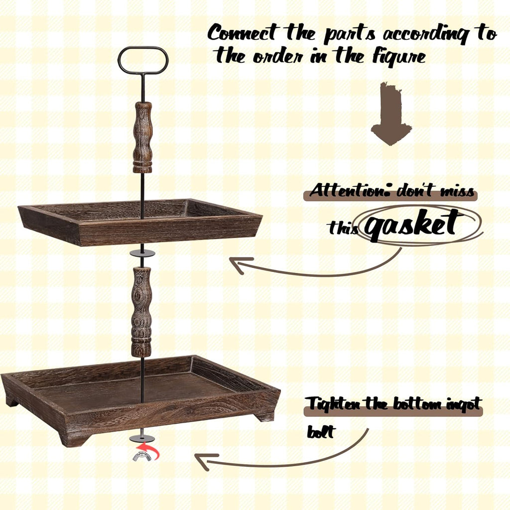 Square Wooden 2 Tier Serving Tray Stand K363806