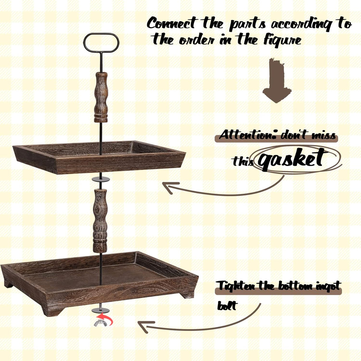 Square Wooden 2 Tier Serving Tray Stand K363806