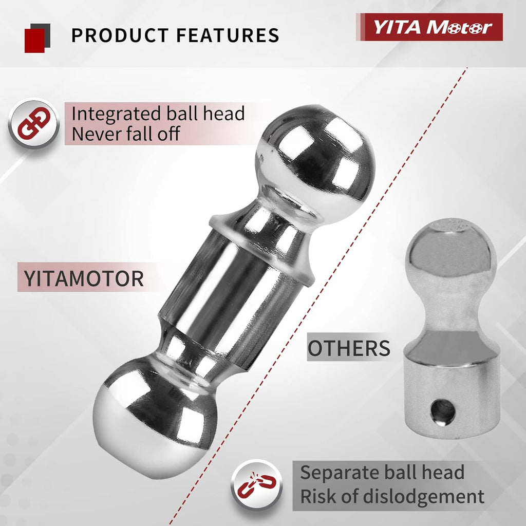 Adjustable Trailer Hitch Ball Mount, 2.5-Inch Receiver, 8-Inch Drop, Forged Aluminum Shank, 2-Inch and 2-5/16-Inch Combo Stainless Steel Tow Balls with Double Pin Key Locks N375