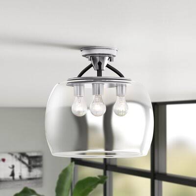 3 - Light 13.5x22 Semi Flush Mount Fixture Black/Satin Nickel N724