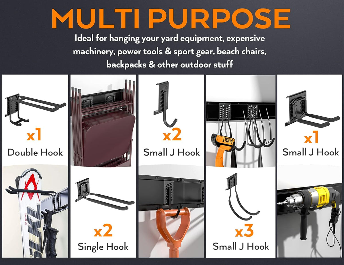 12 PCS Adjustable Steel Garage Storage Rack with 9 Wall Hooks and Hanger O2866