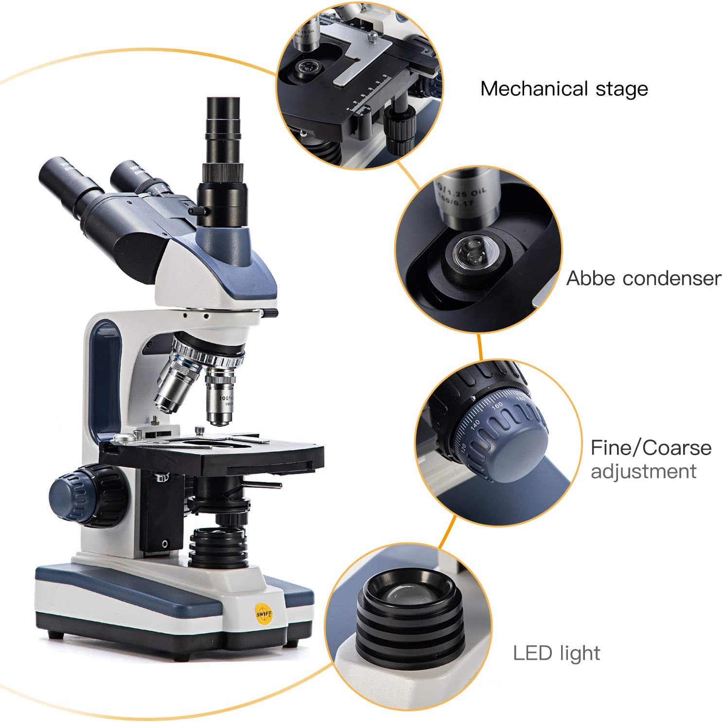 Trinocular Compound Microscope, 40X-2500X Magnification, Two-Layer Mechanical Stage M96650