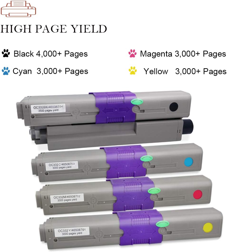 4 Pack High Yield Toner Cartridge for Oki Printers (BK/C/M/Y) L4957