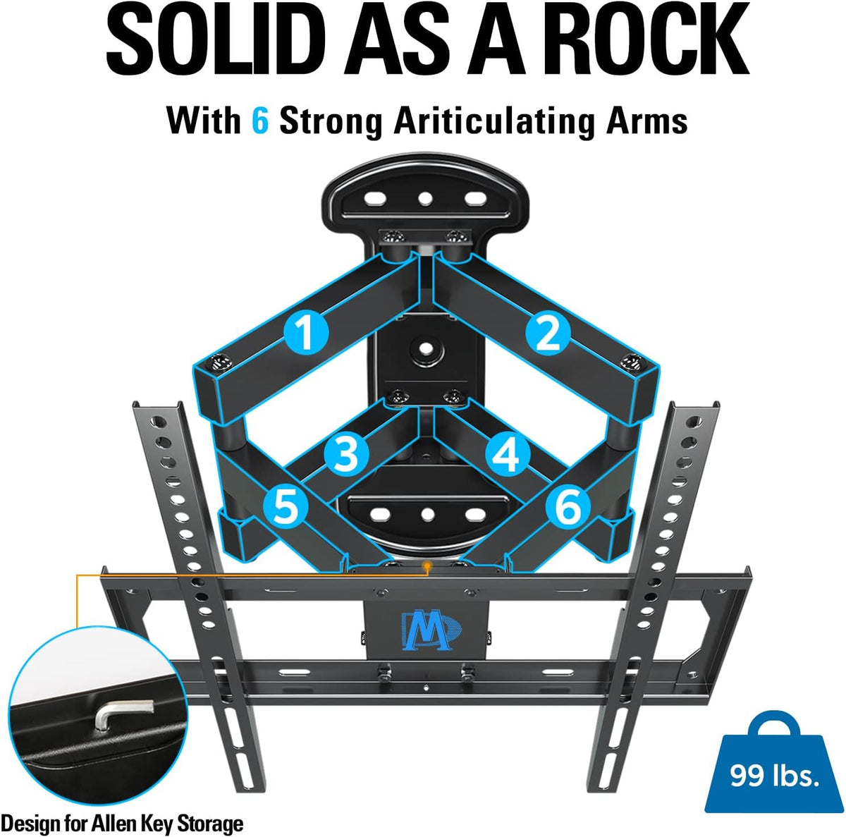 Full Motion TV Wall Mount for 26-55 Inch LED LCD Plasma Flat Screen TV, Swivel Articulating Dual Arms, VESA 400x400mm, 99 LBS, Pack of 2 H179548
