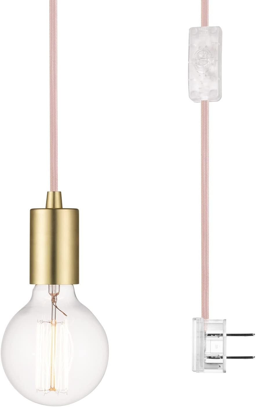 Matte Brass Gold Fabric Cord Plug-in Pendant Lighting A829