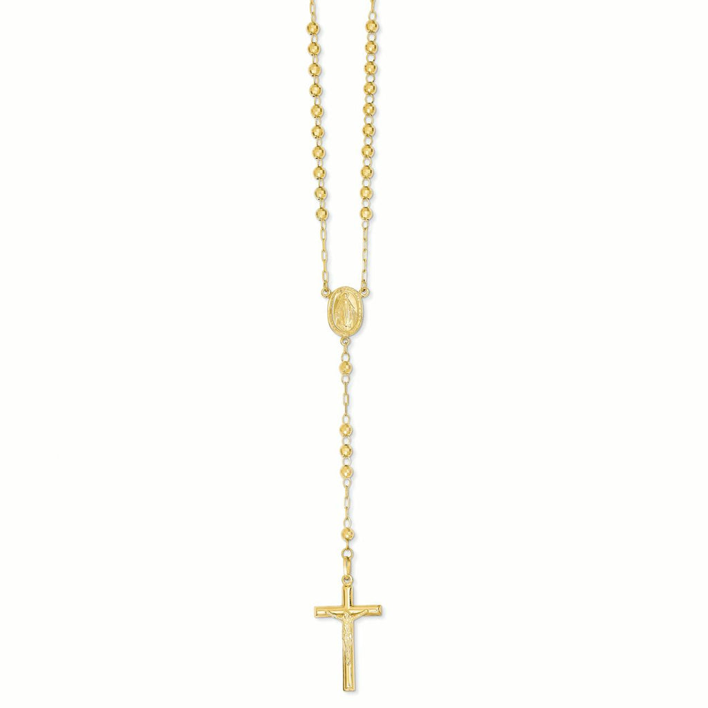 14K Yellow Gold Diamond-Cut Beaded Rosary Necklace I71207
