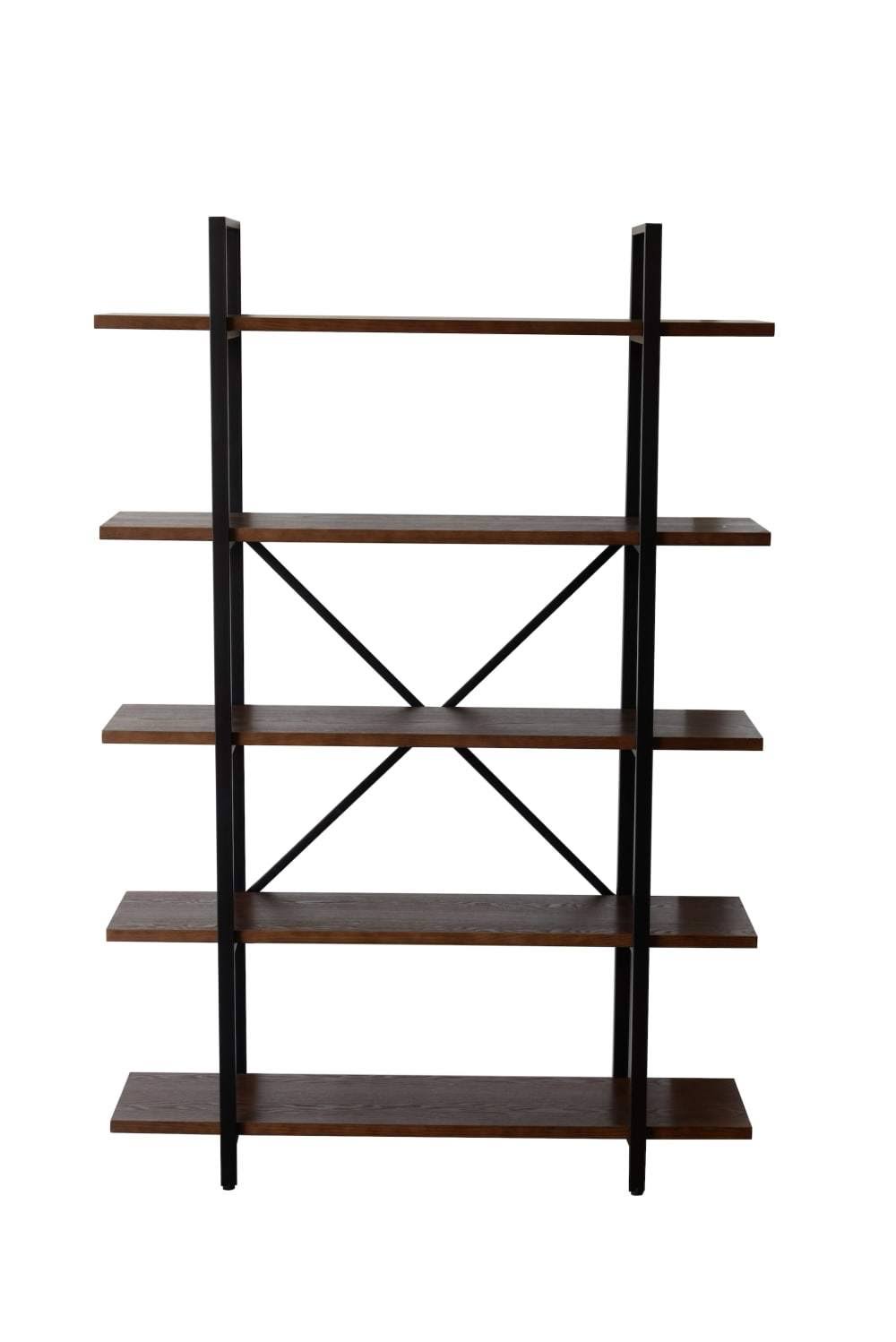 Walnut 5-Shelf Bookcase Brown Metal Z158469