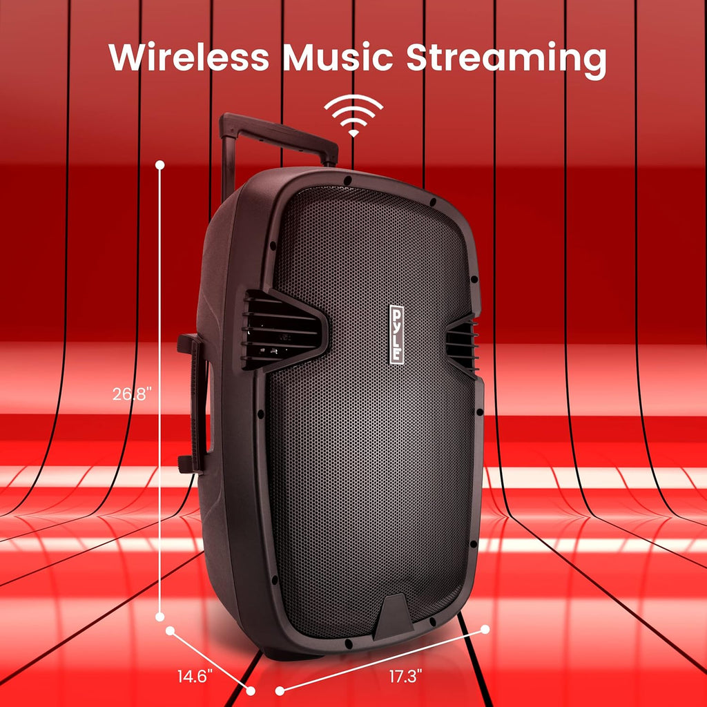 15" Bluetooth PA Speaker with 2 UHF Wireless Microphones, Black J7763