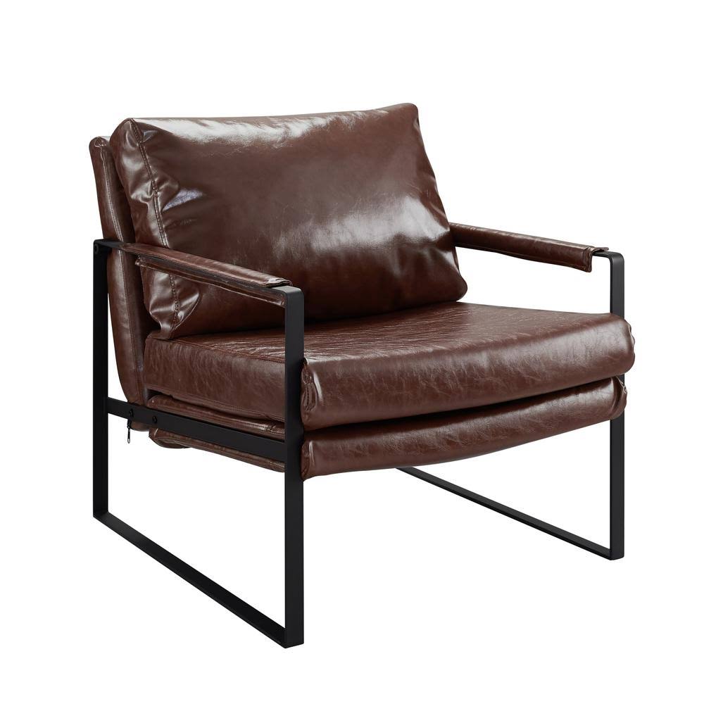 Brown Faux Leather Accent Arm Chair with Steel Frame L351