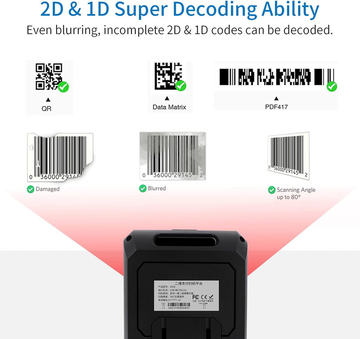 Black Omnidirectional USB Wired Barcode Scanner P83534