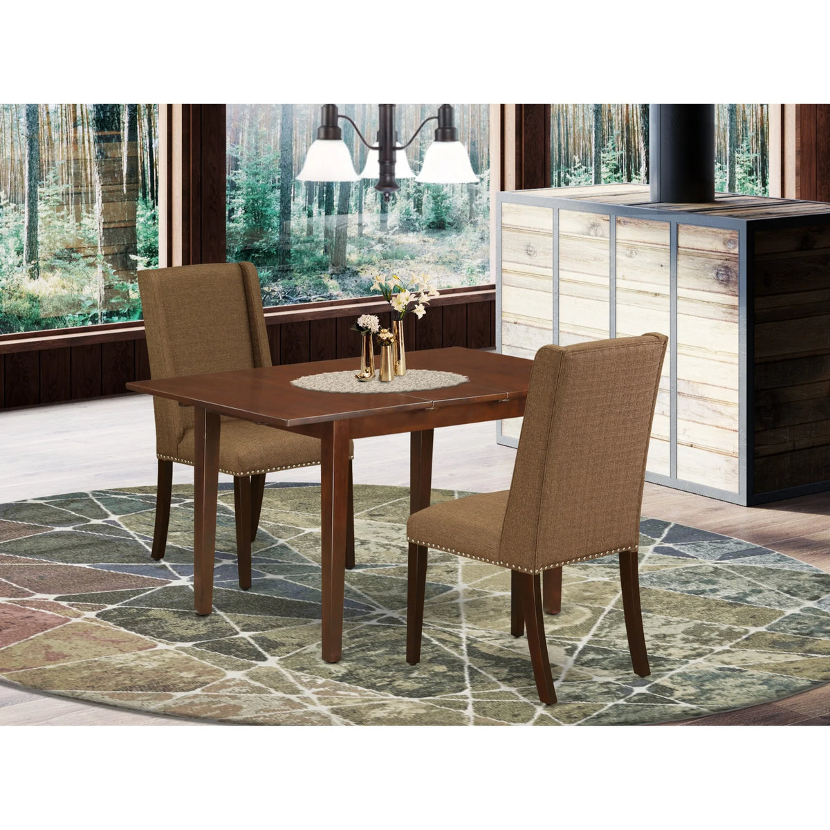 3-piece Wood Dining Set in Mahogany Brown Beige F151