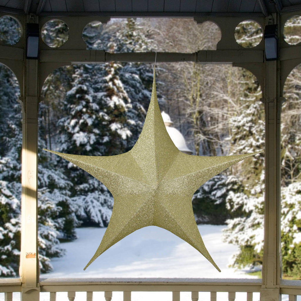 Gold Tinsel Foldable Christmas Star Outdoor Decoration W94007