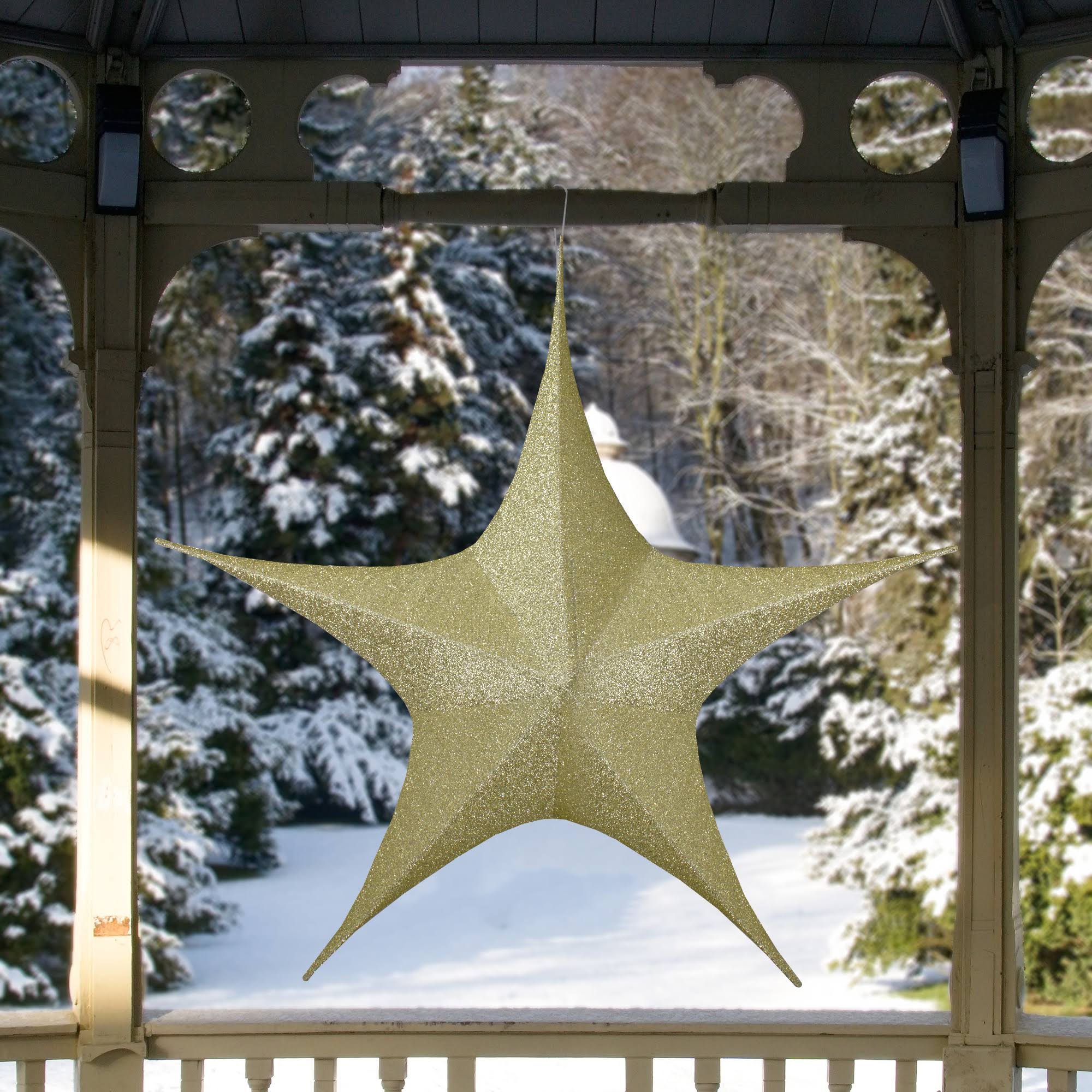 Gold Tinsel Foldable Christmas Star Outdoor Decoration W94007