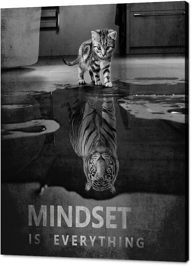 Tiger and Cat Canvas Painting Wall Art Framed 24”Wx36”H A8783