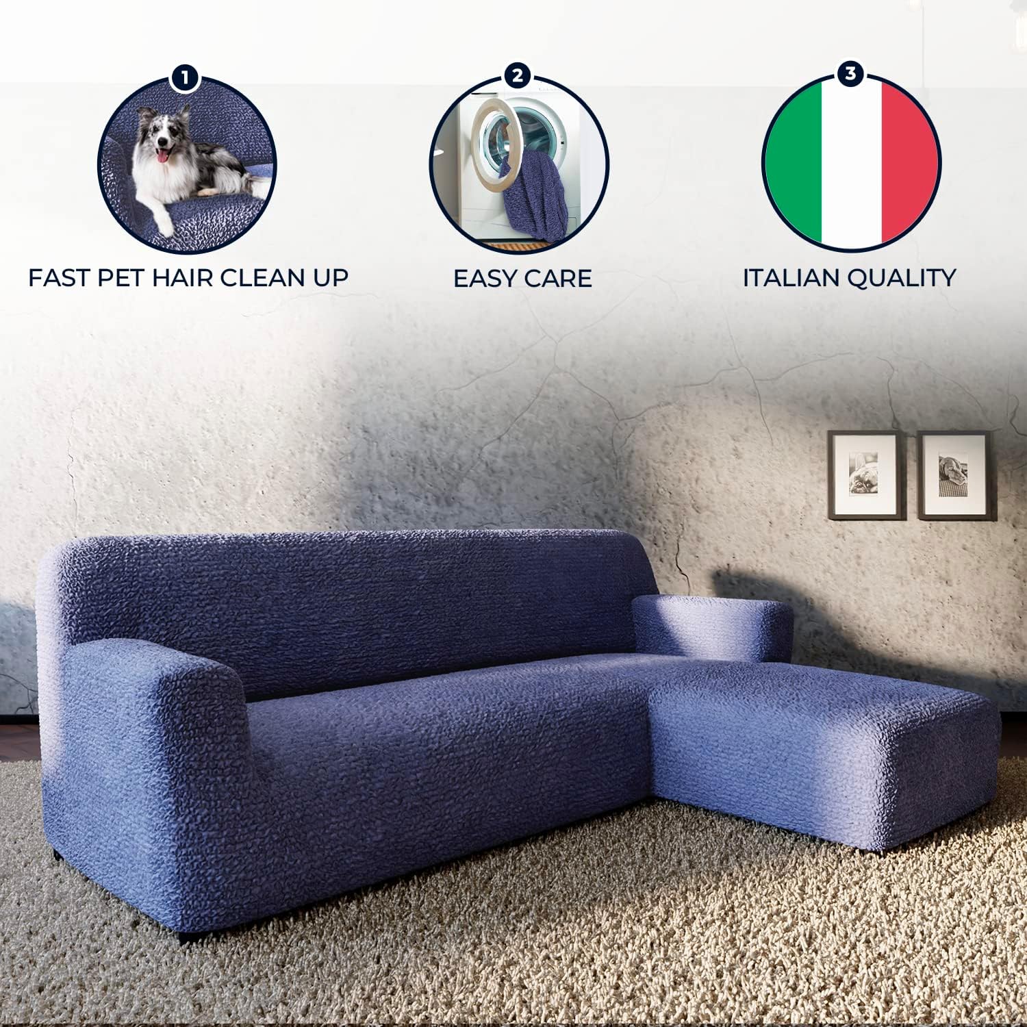 Blue Right-Facing Chaise Sectional Sofa Slipcover W893211