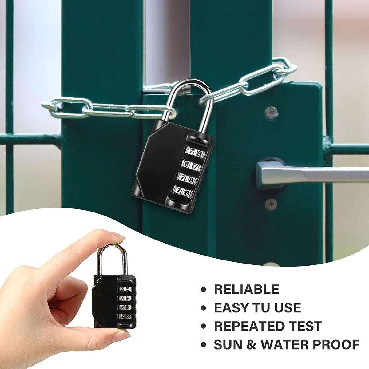 Combination Padlock 4 Digit Waterproof (Black, 24 Pieces) M27473