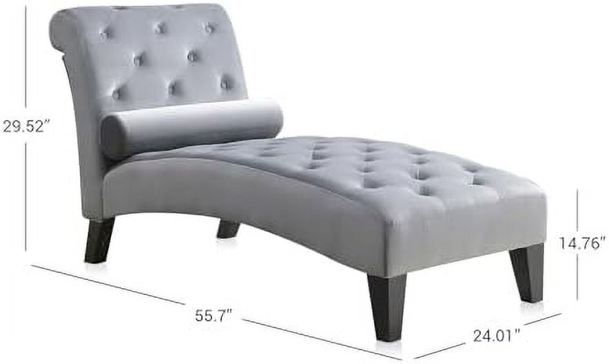 Beige Upholstered Chaise Lounge Sofa with Button Tufted Back and Hardwood Legs B271