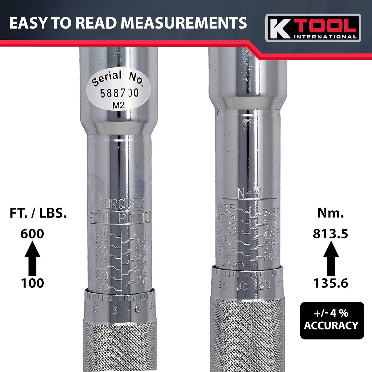 3/4 Drive Click Style 42 Long Torque Wrench, 100-600 ft/lbs X55682
