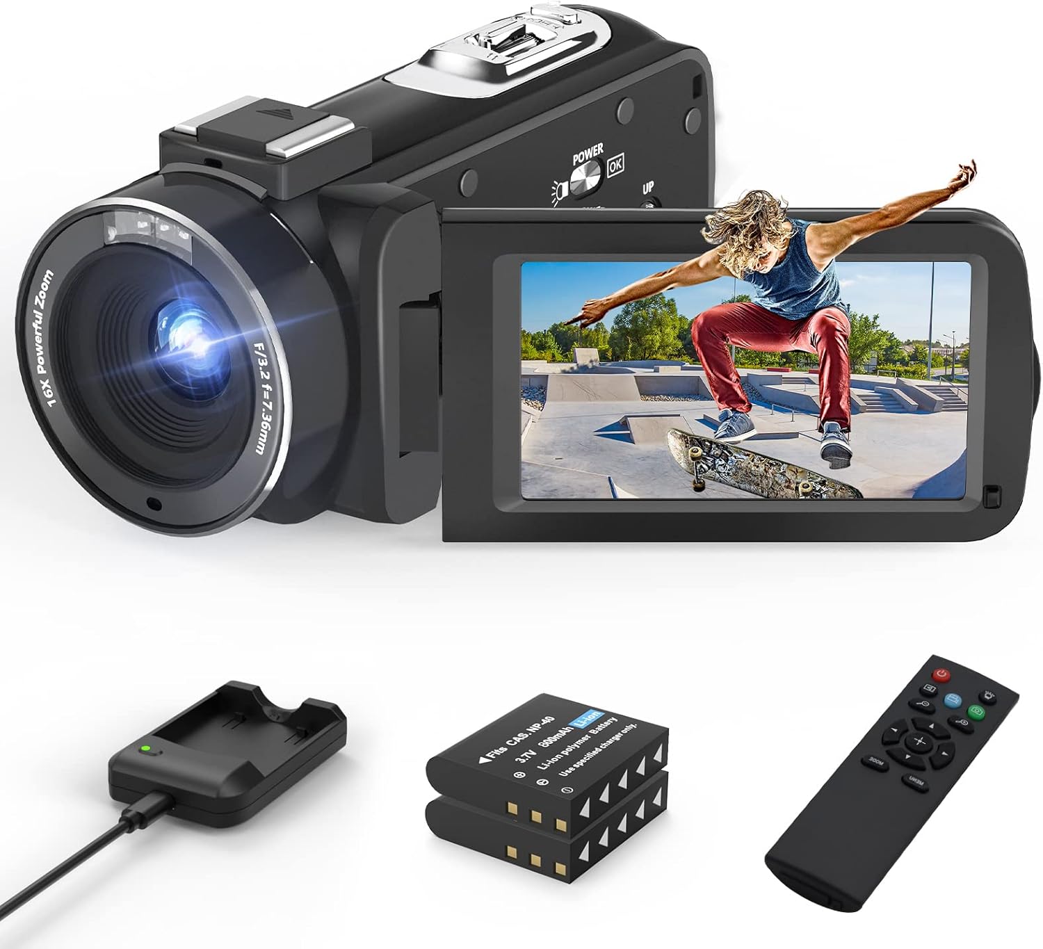 2.7K 30FPS 36MP 3.0 Inch IPS Touch Screen Camcorder with 2.4G Remote Control and Battery Charger U885345