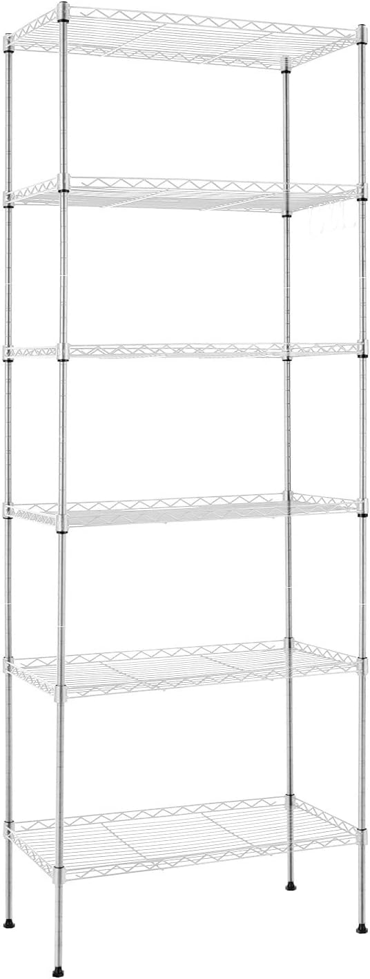 6-Shelf Heavy Duty Metal Wire Shelving Unit with Hooks X84920