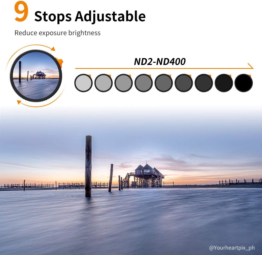 67mm Variable ND Filter ND2-ND400 with Multi-Layer Coated Optical Glass, Pack of 2 E9433
