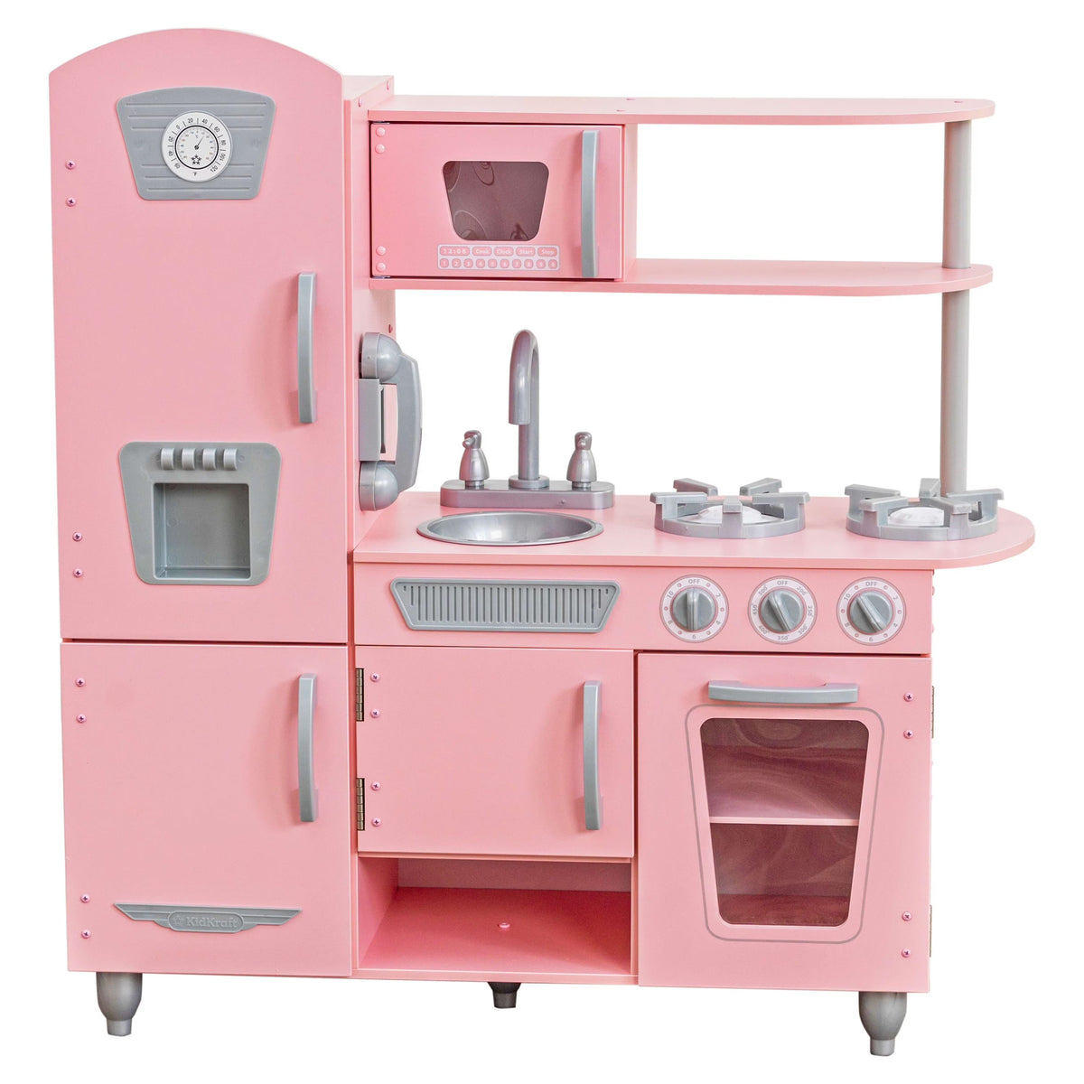 Pink Wooden Play Kitchen with Pretend Ice Maker and Play Phone J86006