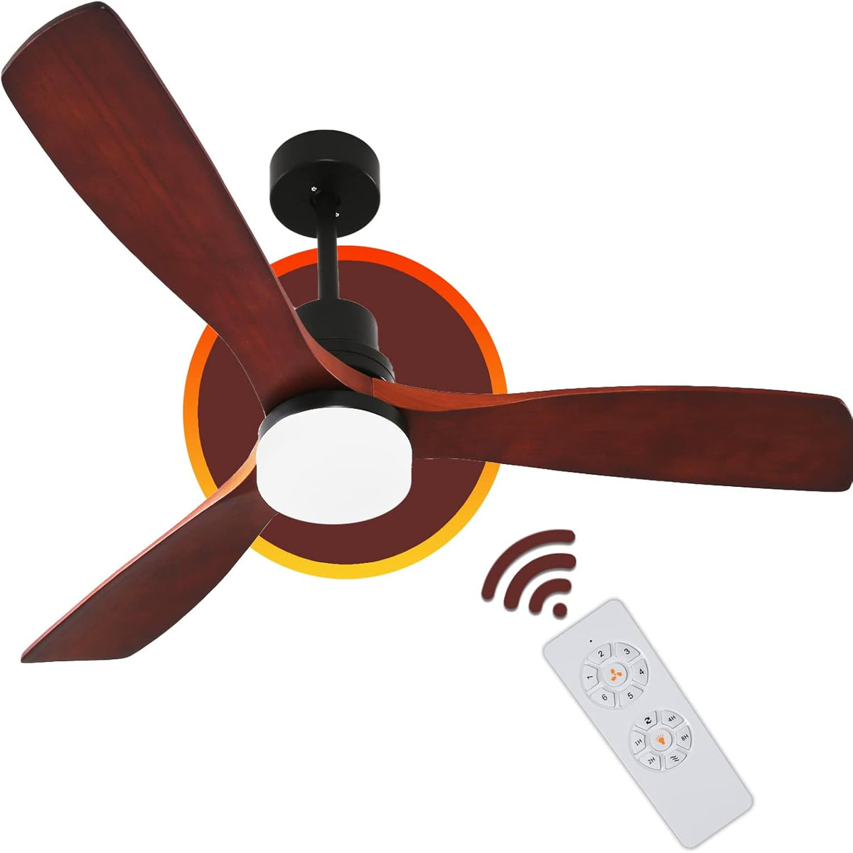 52 inch Ceiling Fan With Light Remote Control Walnut A44091