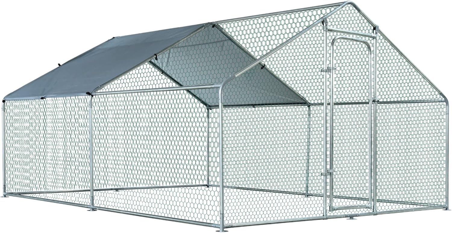 Large Metal Chicken Coop 3 Rooms Walk-in Enclosure 10' x 20' x 6.5' R703018