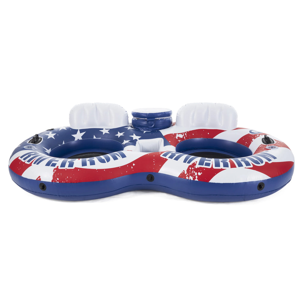 Inflatable American Flag 2 Person Pool Float with Cooler (2 Pack) L924138