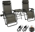 Grey 3 PCS Zero Gravity Lounger Folding Chair Recliners with Carry Strap and Portable Table Y6870