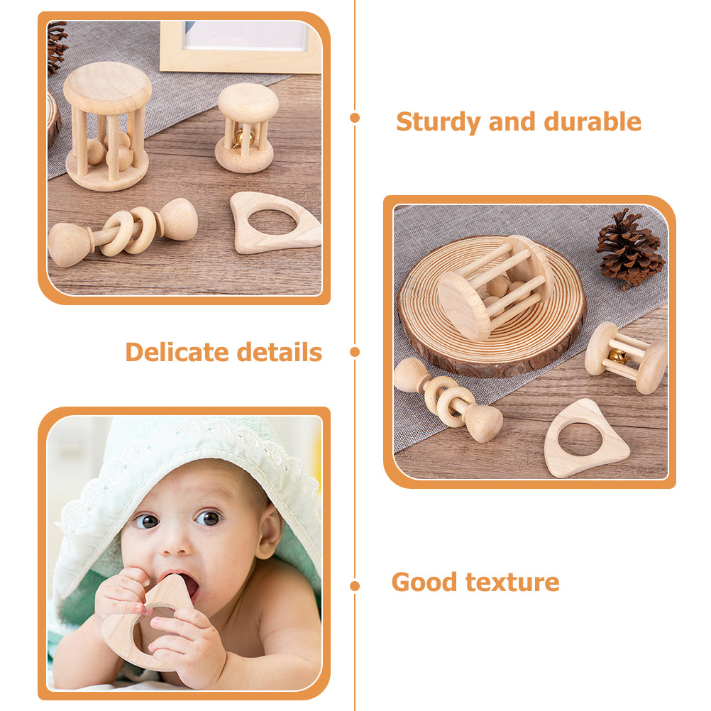 4 Pcs Wooden Baby Wrist Rattles L7311