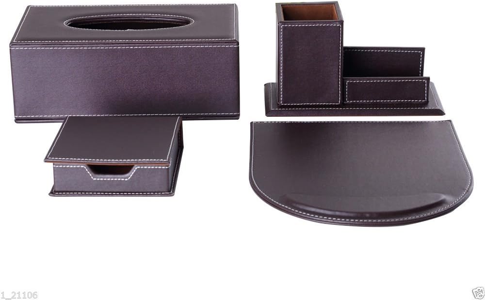 5 Pcs Desk Organizer Set with Tissue Box Cover, Mouse Pad, Holders J60671