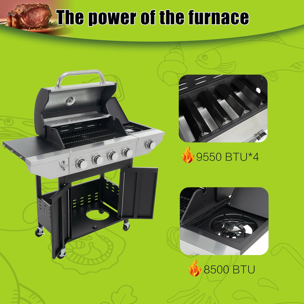 Liquid Propane Gas Grill BBQ Gas Oven with Side Burner W478076