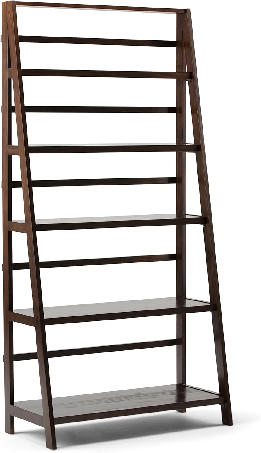 Solid Wood 5 Shelves Bookcase in Brunette Brown U828