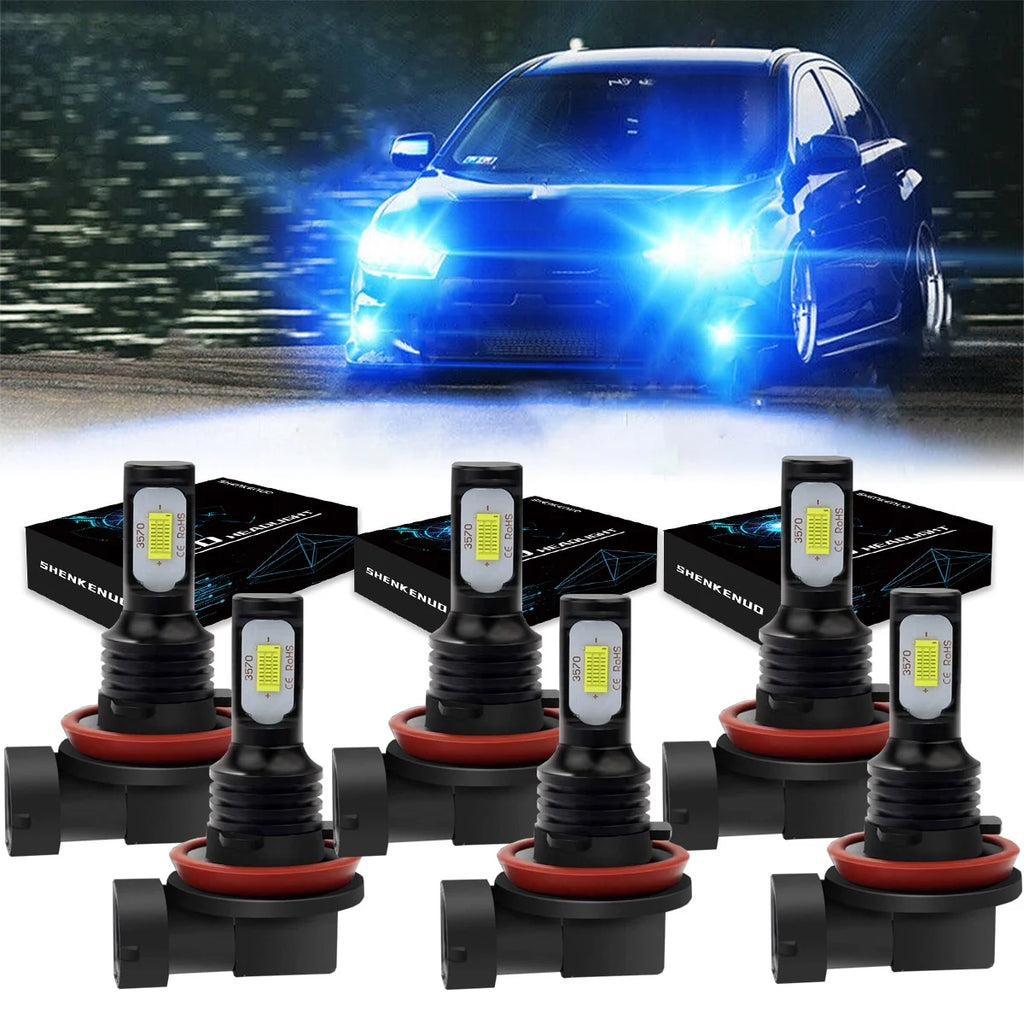 H9 H11 High/Low Beam LED Headlight and H11 Foglight Bulbs 8000K Ice Blue, 6pc Y124260