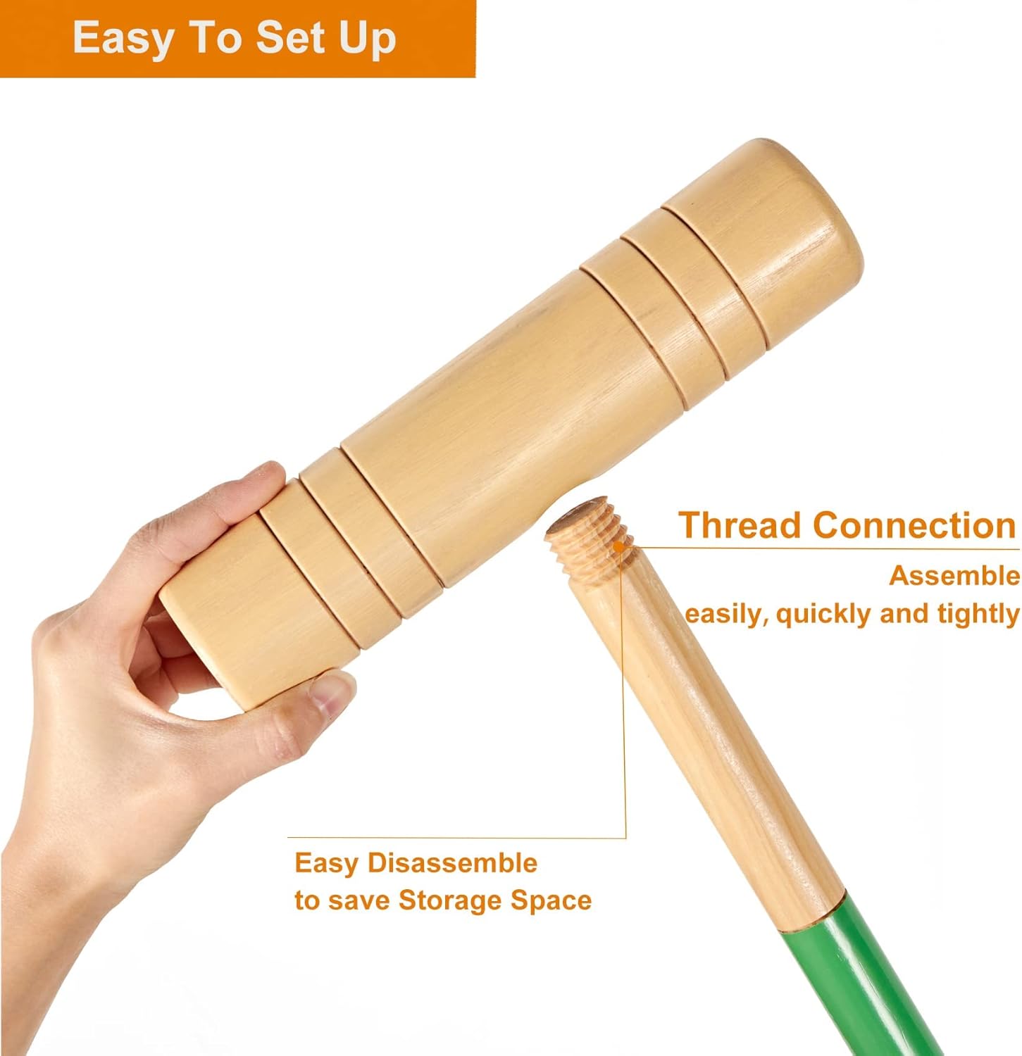 35In Six Players Croquet Set with Pine Wooden Mallets, Colored Ball, Wickets, Stakes, Large Carry Bag D77328