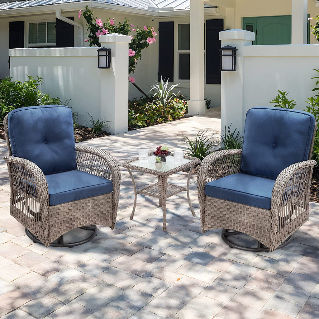 3 Piece Wicker Patio Bistro Set with Fabric Cushions L730