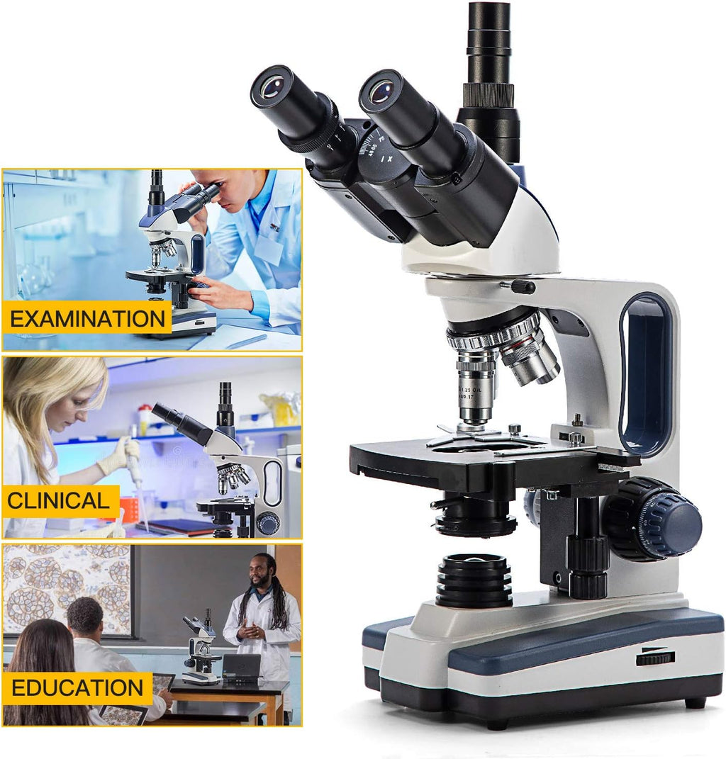 Trinocular Compound Microscope, 40X-2500X Magnification, Two-Layer Mechanical Stage M96650