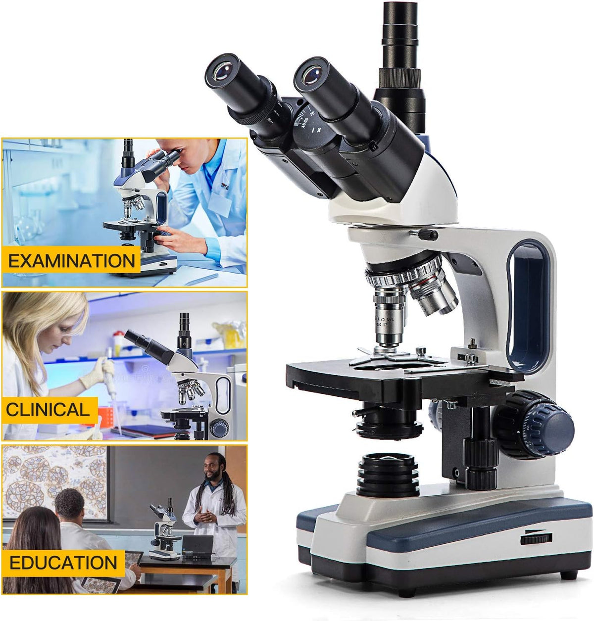 Trinocular Compound Microscope, 40X-2500X Magnification, Two-Layer Mechanical Stage M96650