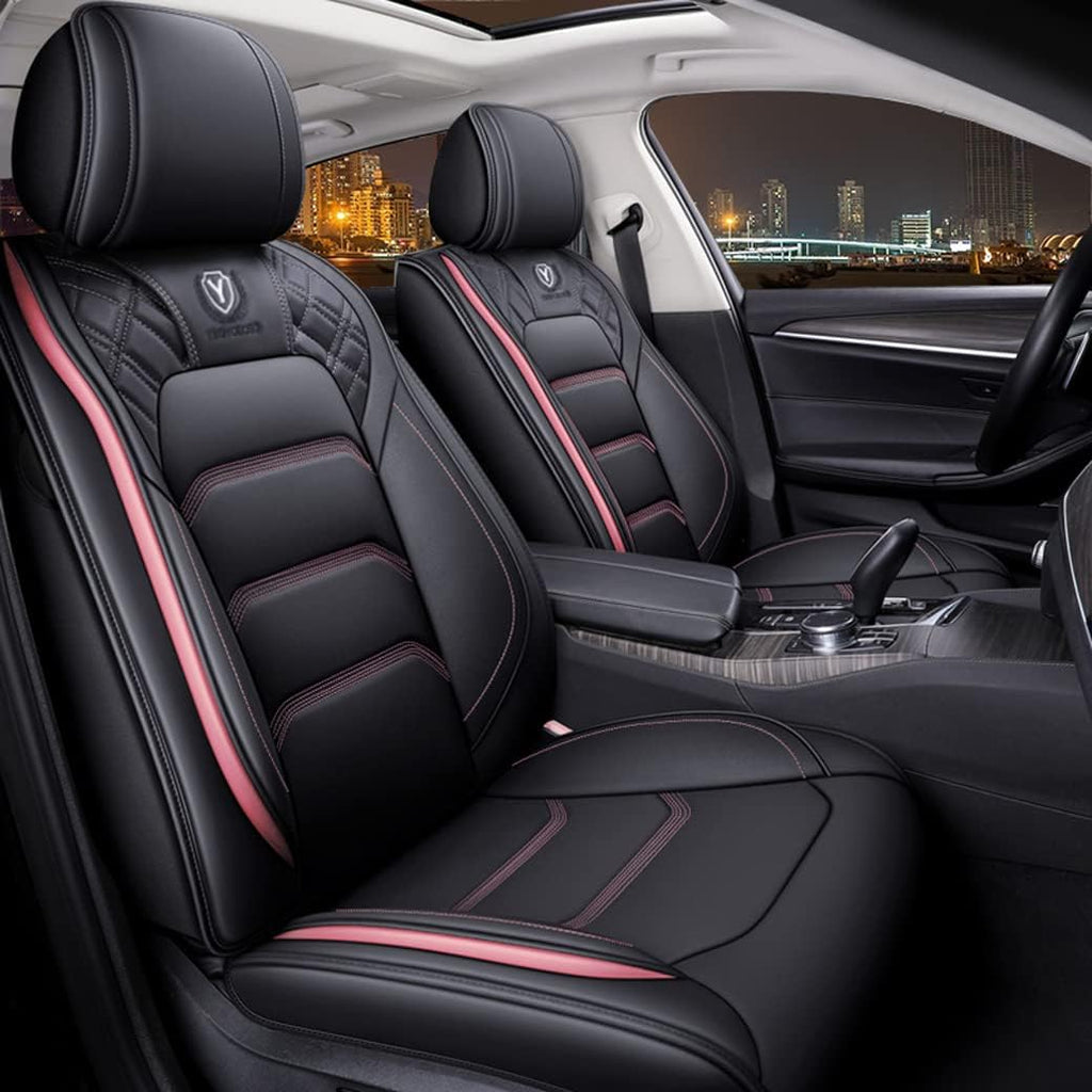 Black - Red Leather Car Seat Covers 5 Seats Full Set T971
