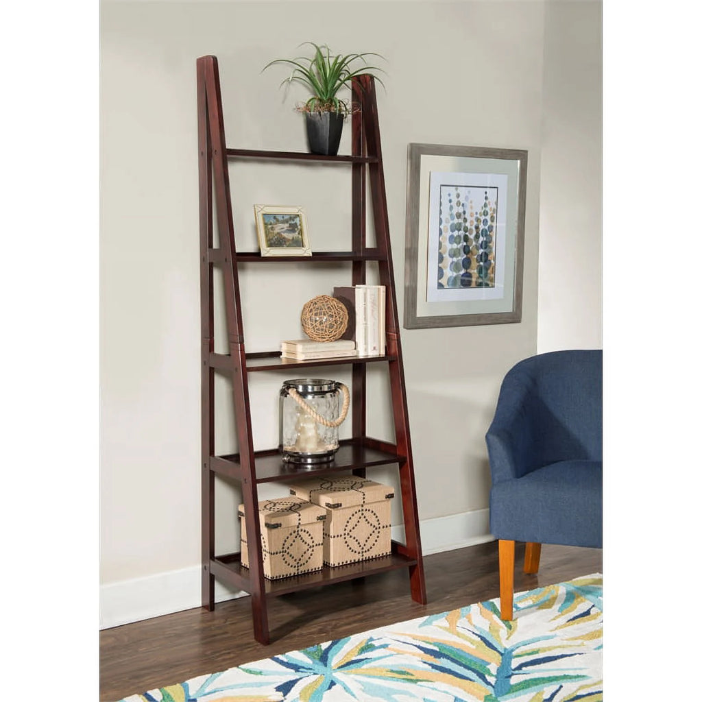 5-Shelf Wood Ladder Bookshelf in Espresso L430913