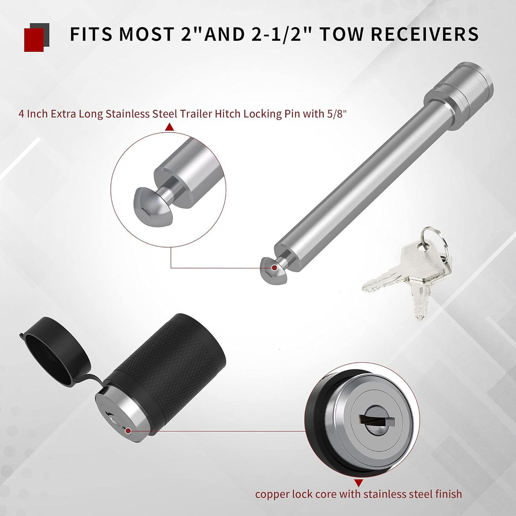 Adjustable Trailer Hitch Ball Mount, 2.5-Inch Receiver, 8-Inch Drop, Forged Aluminum Shank, 2-Inch and 2-5/16-Inch Combo Stainless Steel Tow Balls with Double Pin Key Locks N375