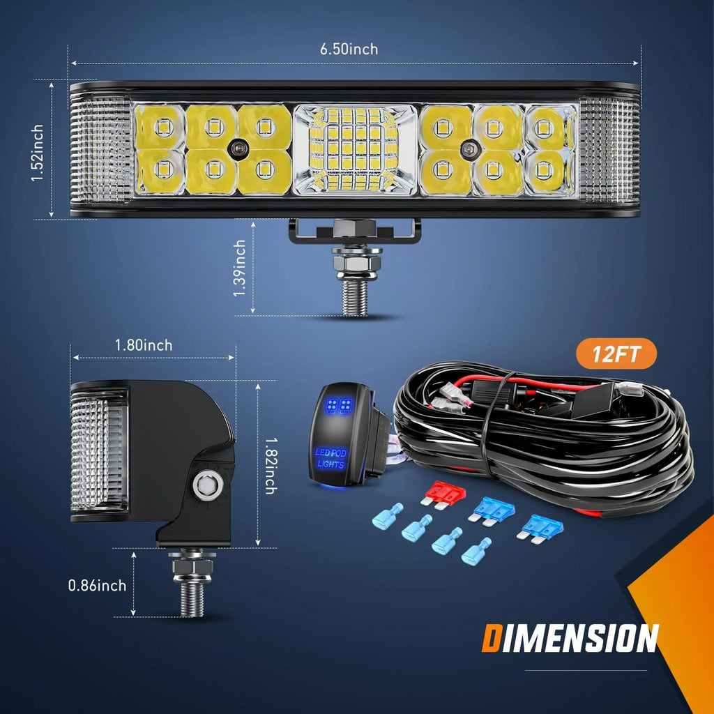 2PCS 6.5 Inch 60W LED Light Bar/Pods with Wiring Harness Kit D6997
