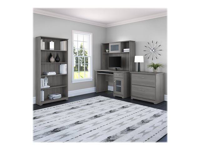 Small Computer Desk with Hutch and Keyboard Tray, 48W, Gray Y974