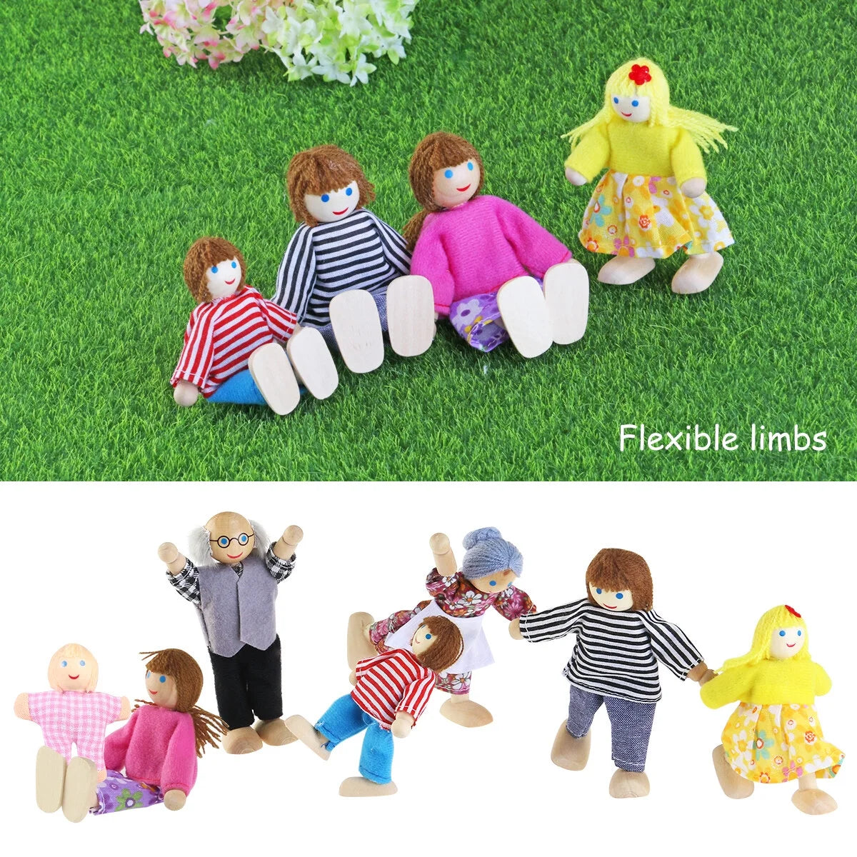 7 Pieces Wooden Dollhouse Family Set Mini People Figures V397