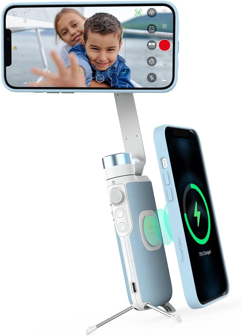 3-Axis Phone Stabilizer with Built-in Tripod, Wireless Powerbank, Blue U7939