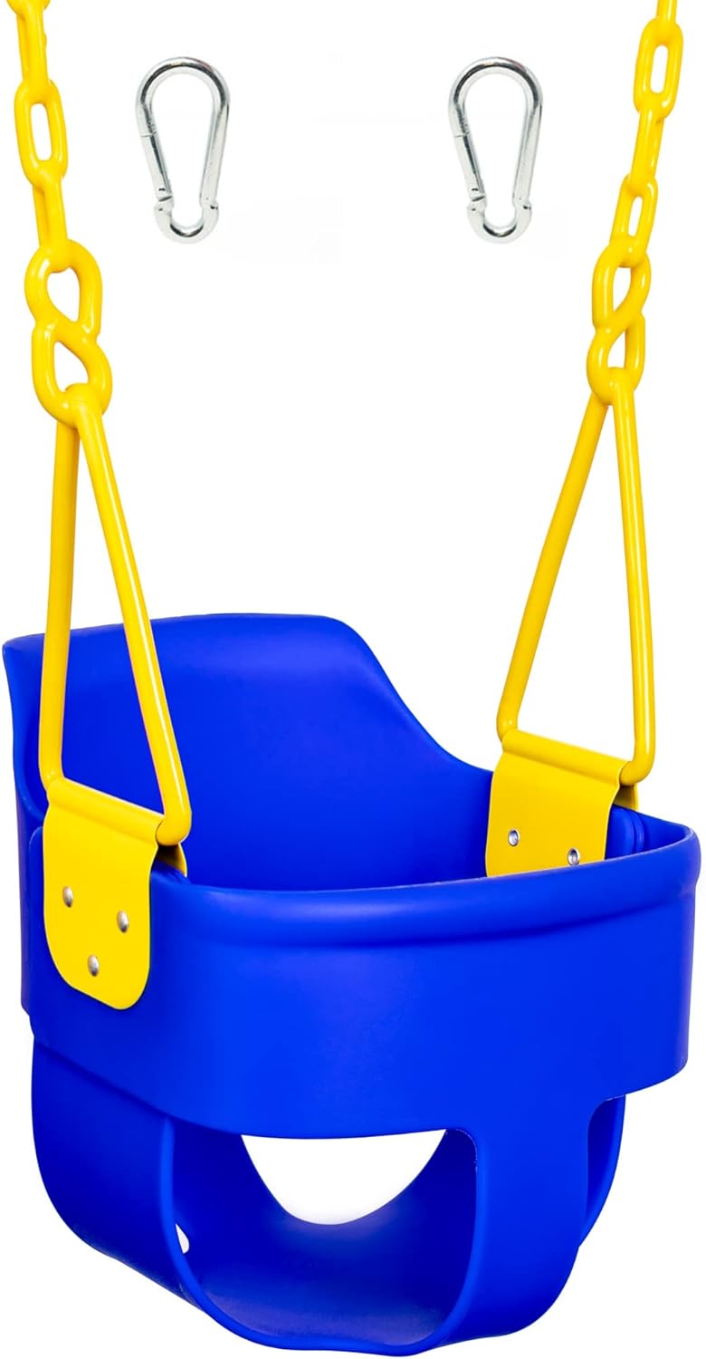 Blue Full Bucket Toddler Swing Seat with Plastic Coated Chains and Carabiners, Pack of 2 B559945